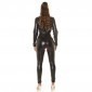 KouCla Leather Look Long Sleeve Jumpsuit - Black
