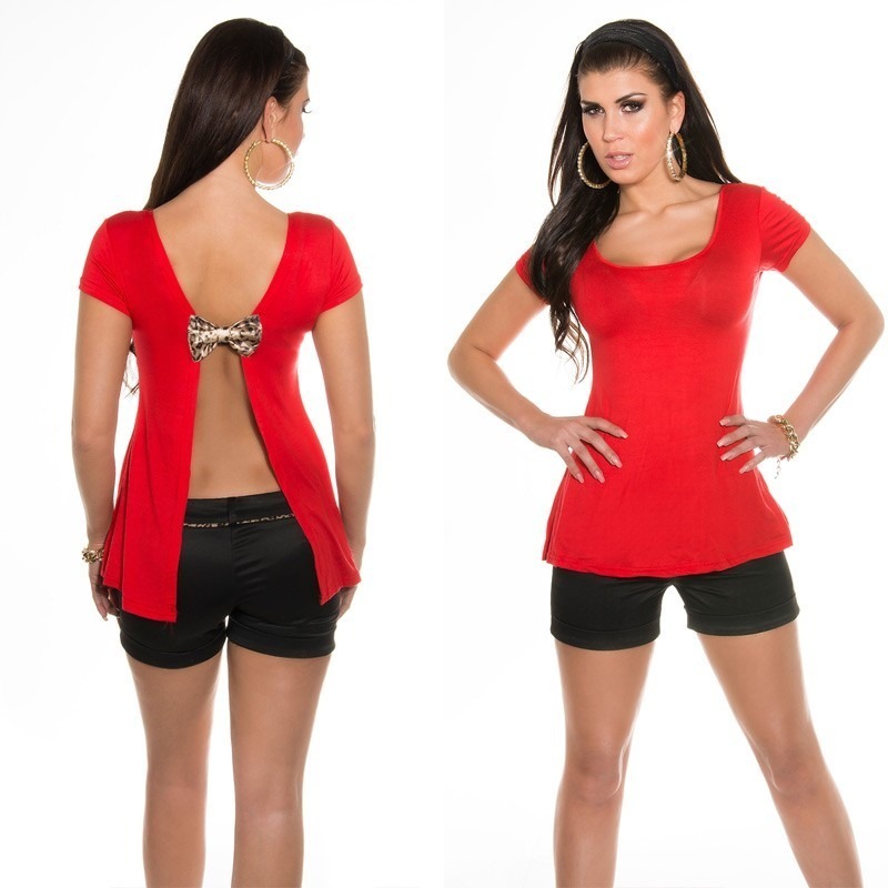 red open back shirt