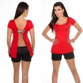 KouCla Open Back T-shirt With Bow - Red